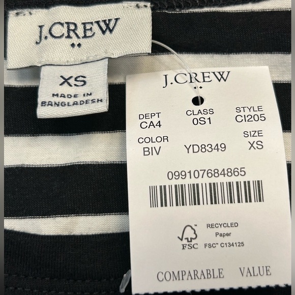 NWT J. Crew Factory Striped Short-Sleeve Knit Mixi Dress, Black & White, Size XS - Picture 13 of 15